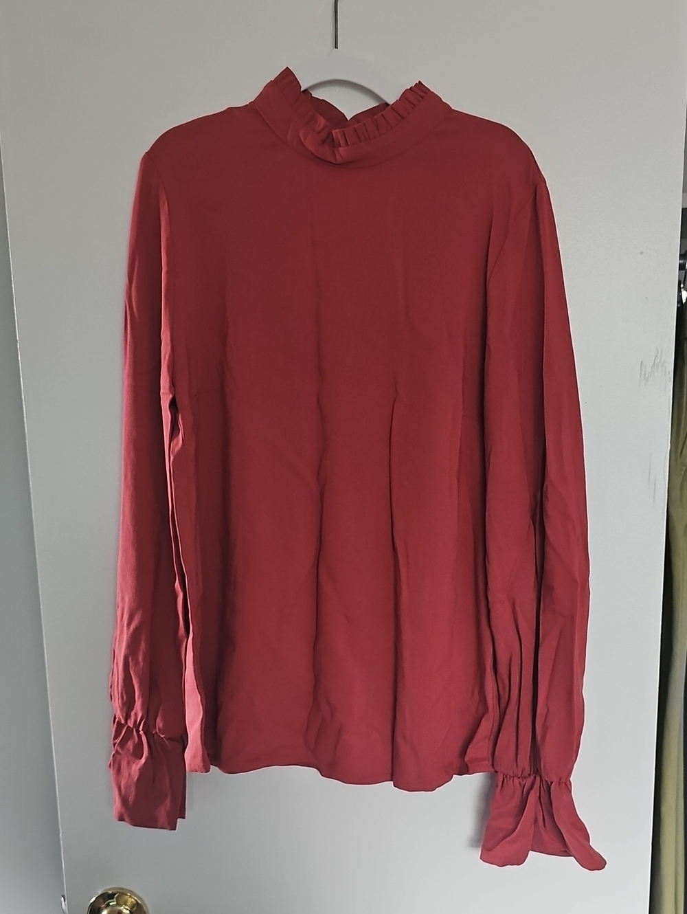 Marigold Women's Ruffle Neck Long-Sleeve Blouse Red Made In Montreal XS BNWT